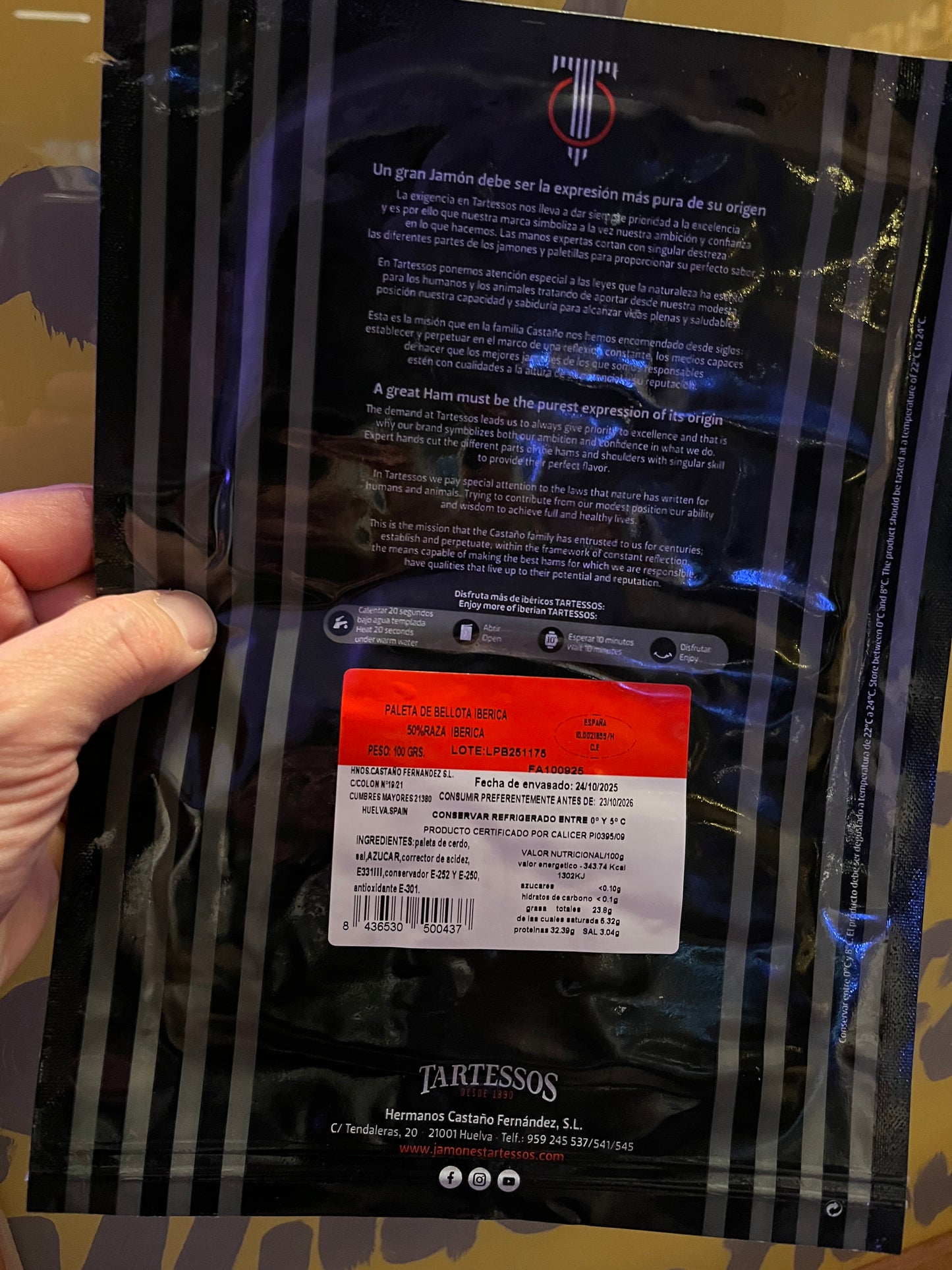 Tartessos - 100gr. Paleta de Bellota Iberica 50% Raza Iberica ( jamón )