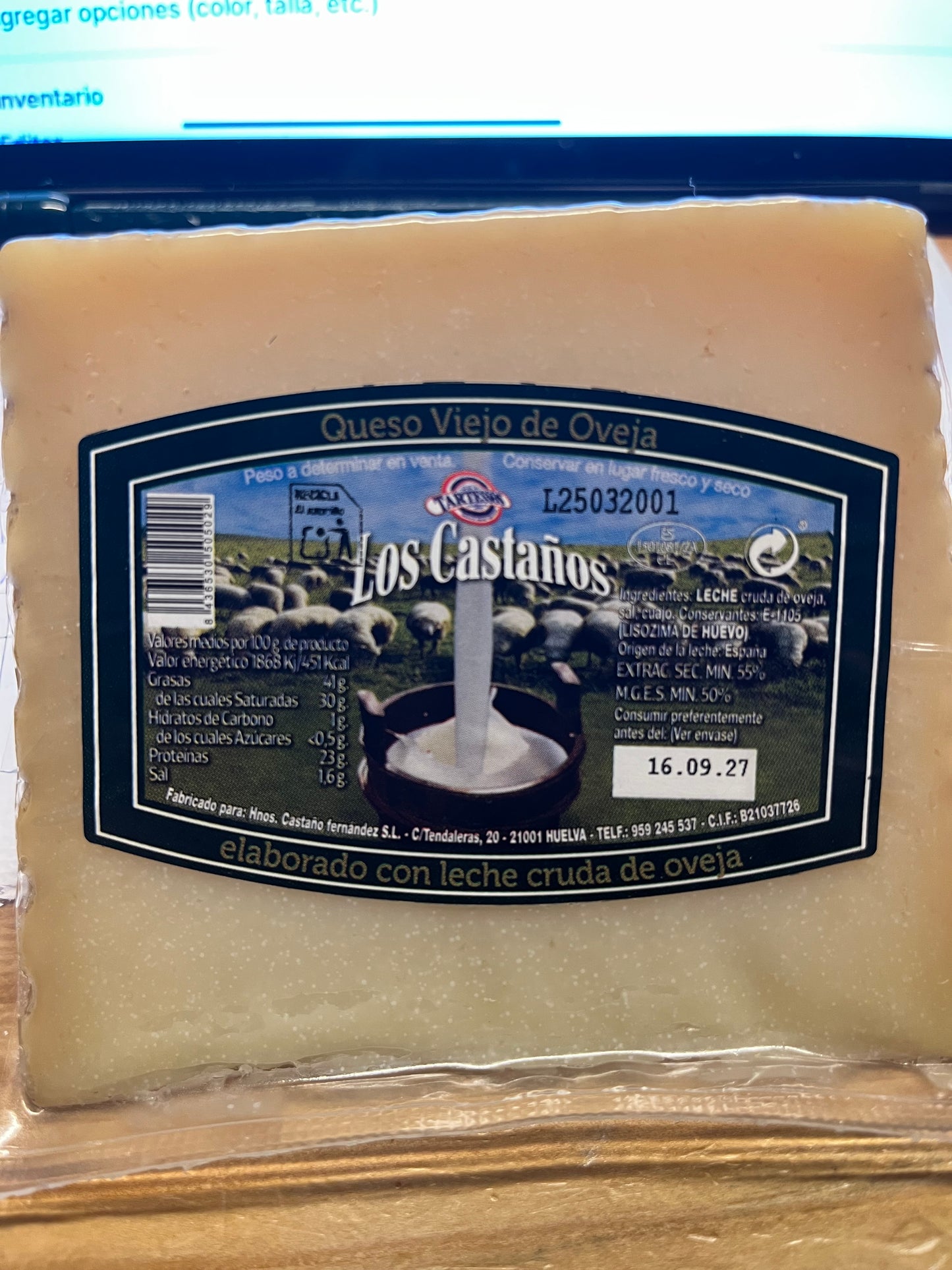 Tartessos - Queso viejo de leche cruda de Oveja 12 Meses - Schafs käse Rohmilch 12 Monate gereift
