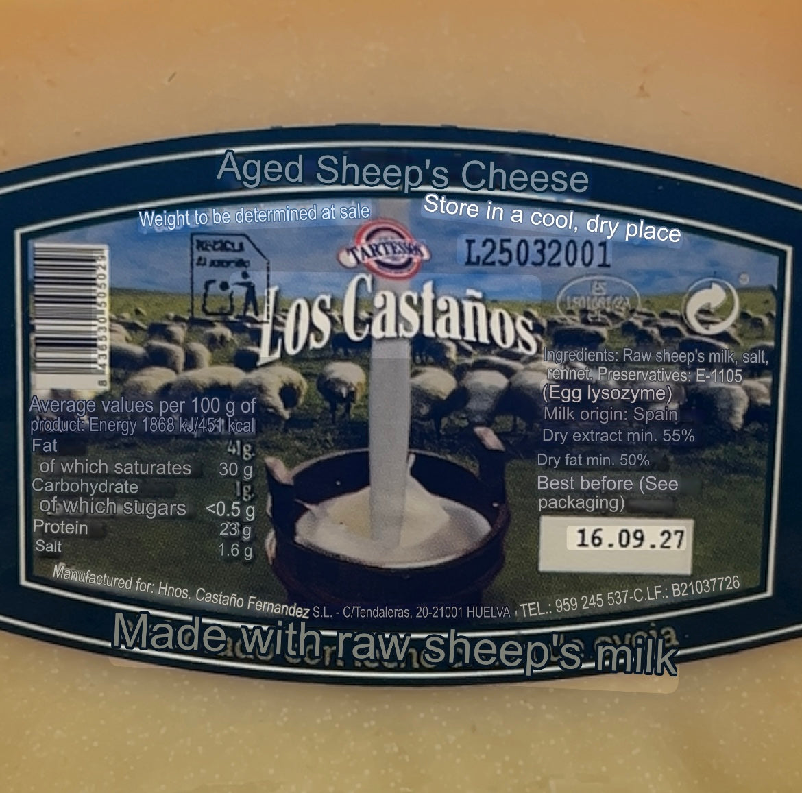 Tartessos - Queso viejo de leche cruda de Oveja 12 Meses - Schafs käse Rohmilch 12 Monate gereift