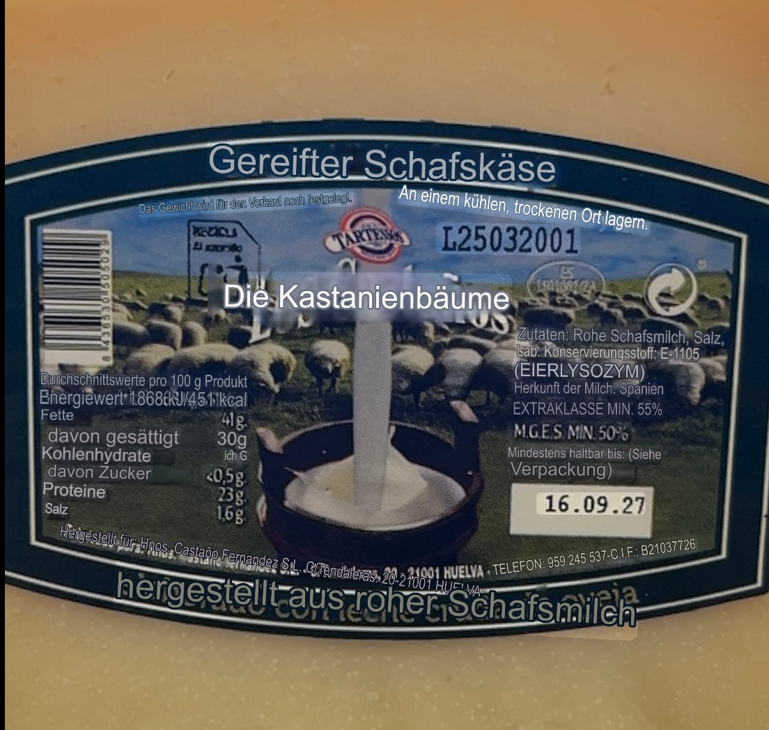 Tartessos - Queso viejo de leche cruda de Oveja 12 Meses - Schafs käse Rohmilch 12 Monate gereift